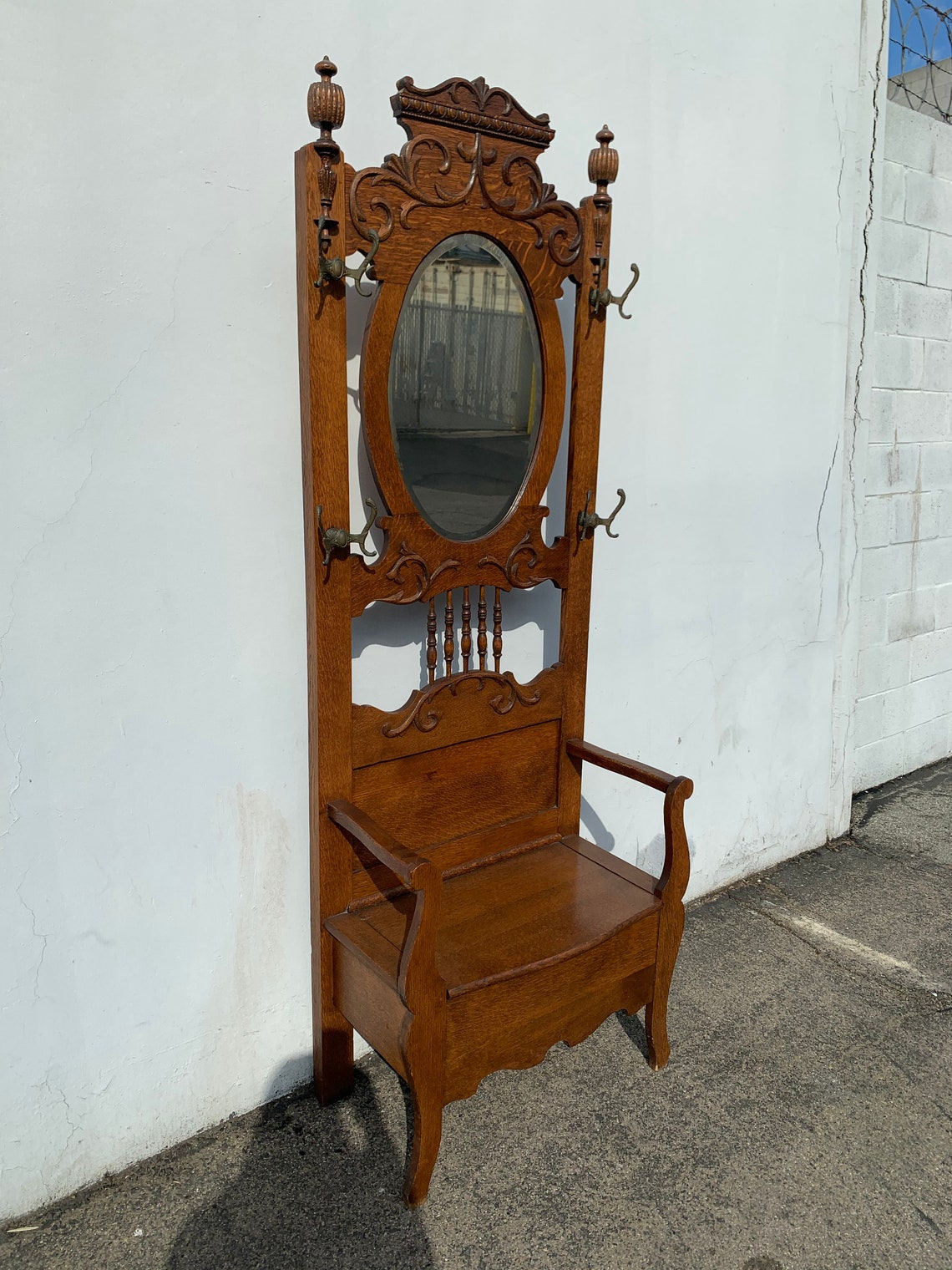 Antique Hall Tree Coat Rack Mirror Garment Rack Closet Entry Etsy