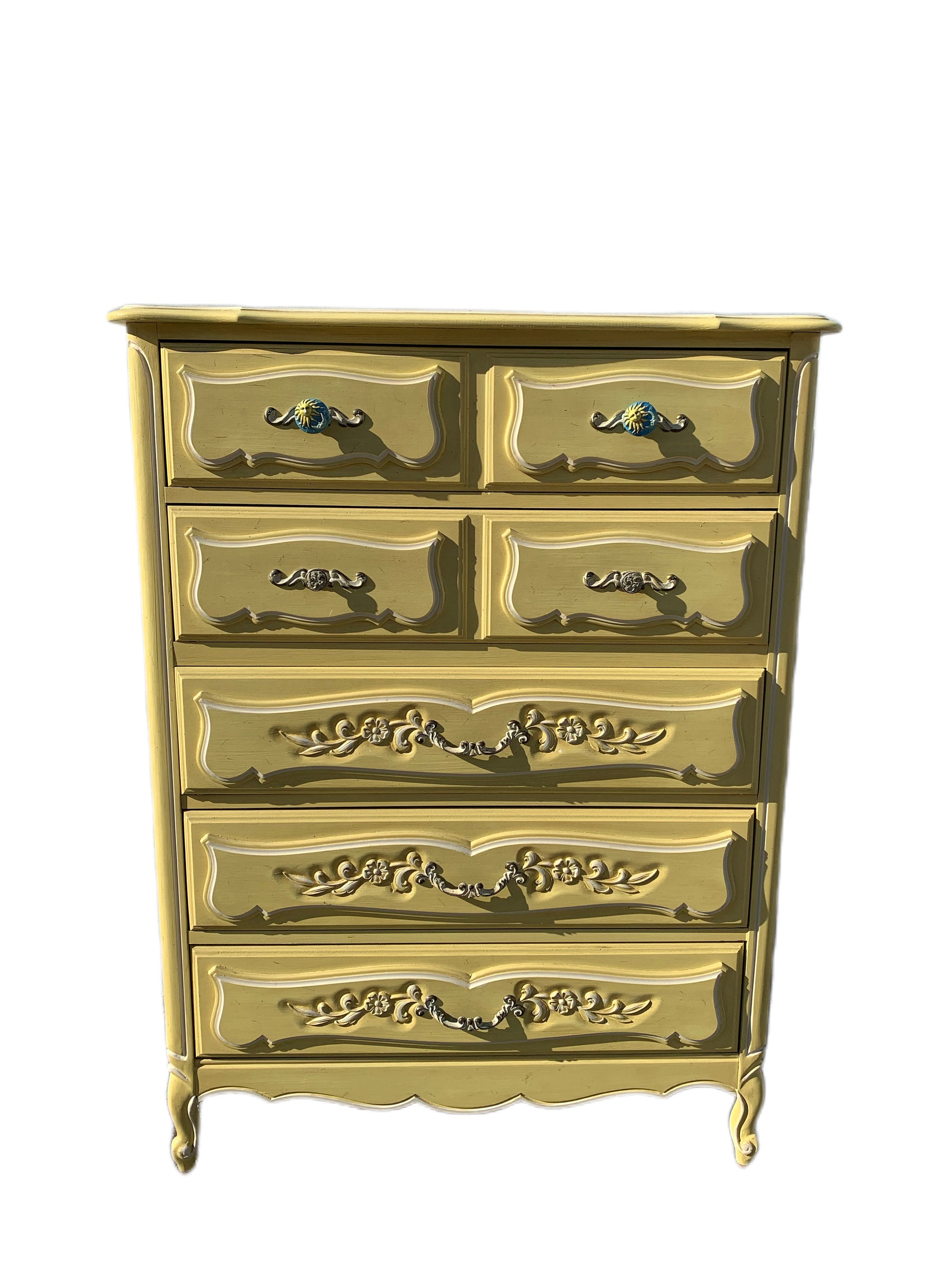 French Provincial Tall Dresser Tallboy Highboy Chest Of Drawers
