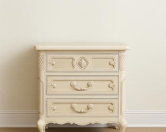 Vintage French Provincial Nightstand Mount Airy | 3-Drawer Solid Wood Bedside Table | Shabby Chic Cottage Farmhouse CUSTOM PAINT Available