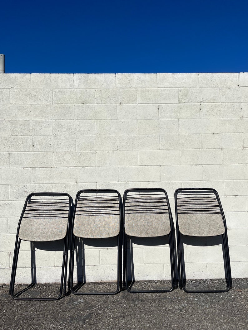 Set of 4 Folding Chairs Metal Vintage Antique Waiting Room Theater Stadium Seats Row Rustic Farmhouse Primitive Seating Chair Bench Country image 10