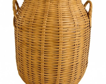 Large Vintage Wicker Basket with Handles Handwoven Natural Rattan Blanket Storage Hamper Floor Vase Rustic Boho Bohemian Coastal Decor Woven