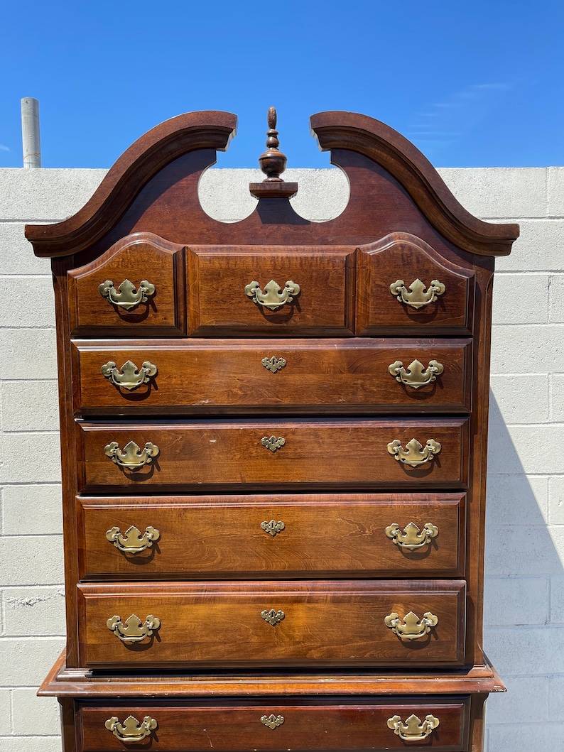 2PC Antique Highboy Tall Dresser Chest of Drawers Gentelmen's Wardrobe Mahogany Queen Anne Style Bedroom Set Storage CUSTOM PAINT AVAIL image 2