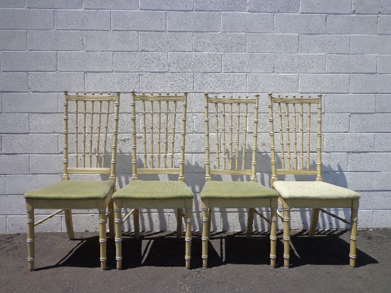 Chairs Faux Bamboo Dining Set Of Seating Hollywood Regency Chinese Chippendale Coastal Bohemian Boho Chic Wood Vintage Custom Paint Avail