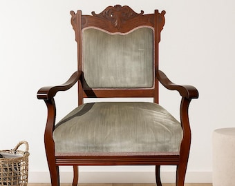 Antique Victorian Carved Wood Armchair