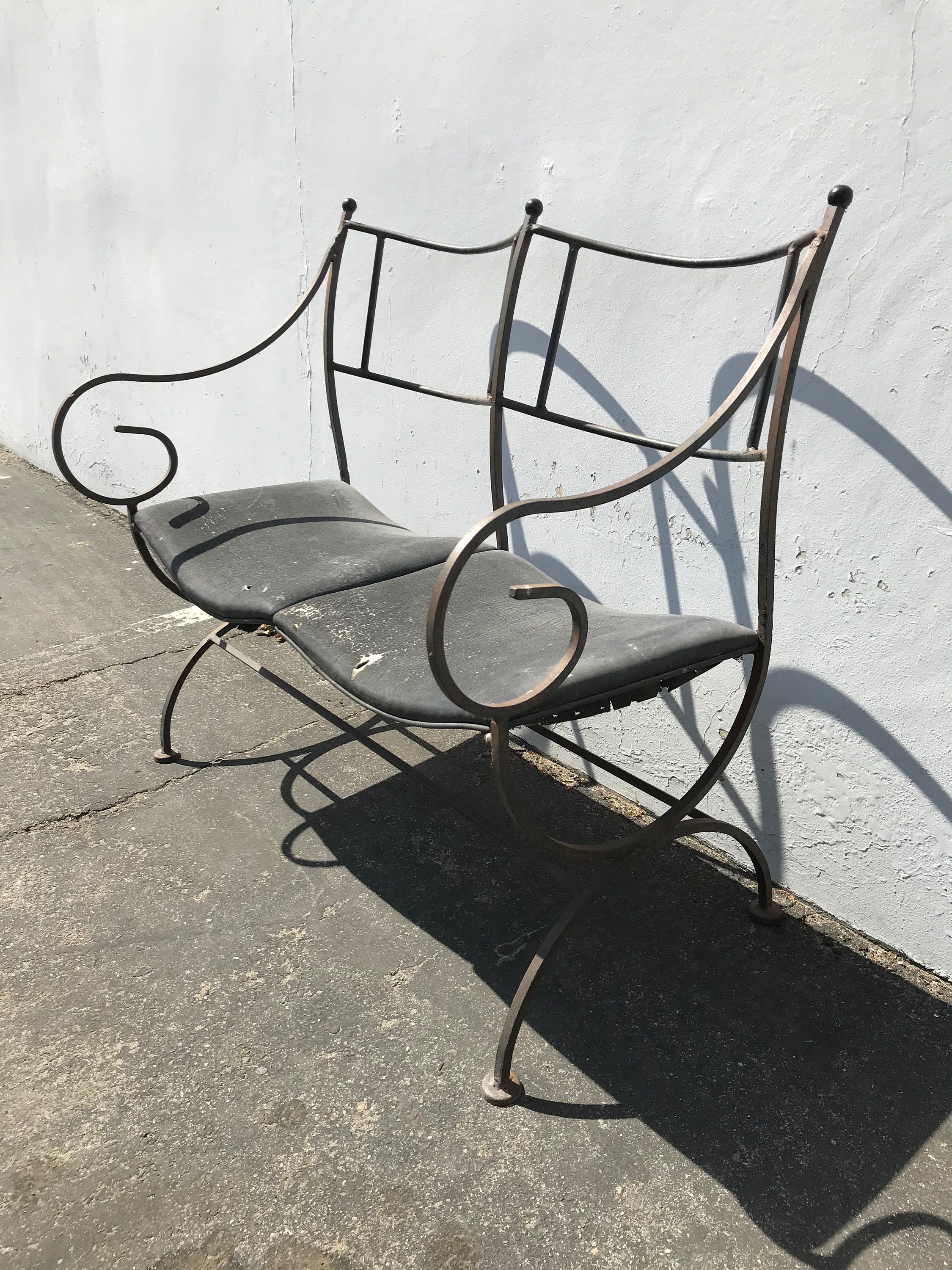 Vintage Iron Bench Patio Seat Loveseat Chair X Base Savonarola