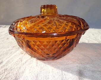 Bowl Lid Ceramic Amber Glass Pressed Vintage Serving Garnish Tray Candy Dish Barware Mid Century Decor Appetizer Dining Kitchen Utensil