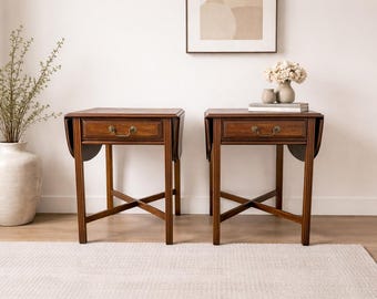 Pair Vintage Wood Pembroke End Tables | Drop Leaf Nightstands CUSTOM PAINT Available