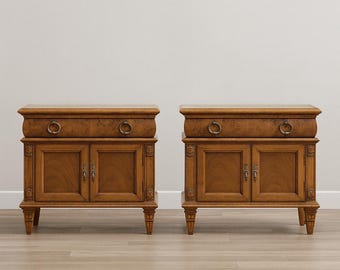 Pair of Vintage Wood Nightstands Bedside Tables Cabinets Set Bohemian Boho Chic Hollywood Regency Bedroom Furniture CUSTOM PAINT AVAIL
