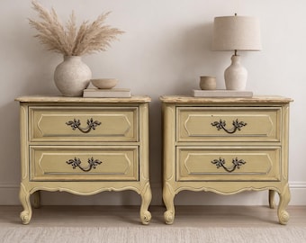 Vintage French Provincial Nightstands: Pair of Bedside Tables CUSTOM PAINT Available