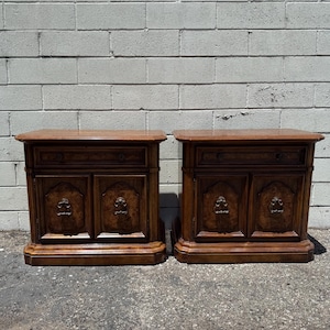 Pair of Vintage Nightstands Bedside Tables Cabinets Set Bohemian Boho Chic Wood Hollywood Regency Bedroom Furniture CUSTOM PAINT AVAIL
