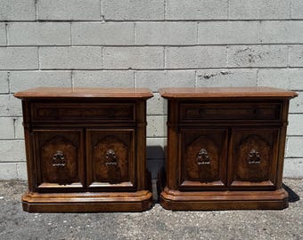 Pair of Vintage Nightstands Bedside Tables Cabinets Set Bohemian Boho Chic Wood Hollywood Regency Bedroom Furniture CUSTOM PAINT AVAIL