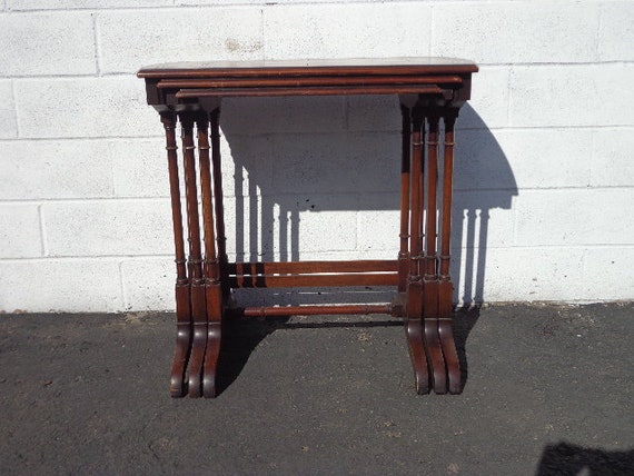 Nesting Tables Wood Traditional Henredon Tooled Leather Top Accent