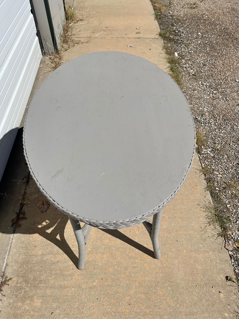 Antique Rattan Wicker Table Round Dining Primitive Rustic Furniture