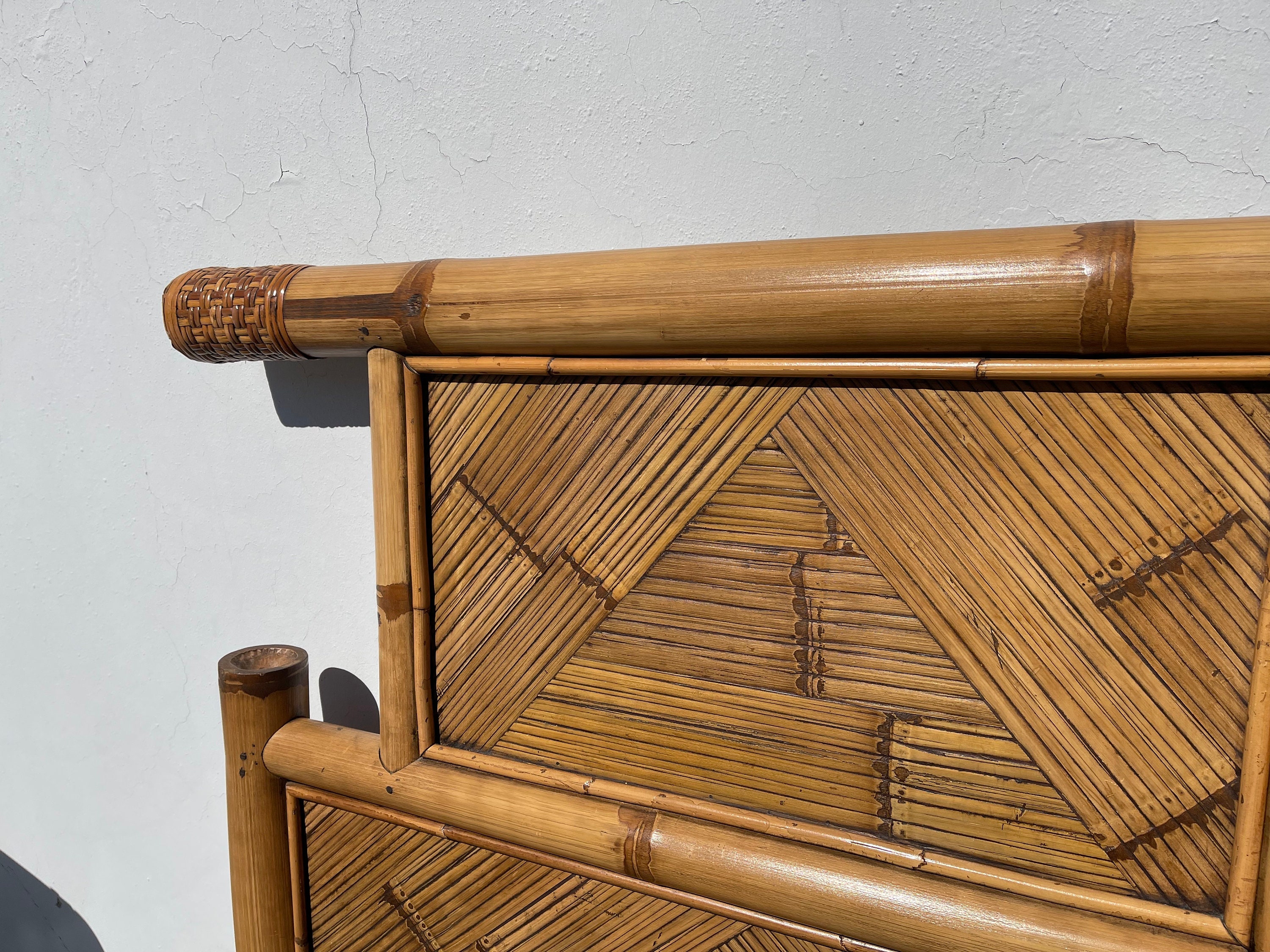 Headboard Queen Vintage Bamboo Bedroom Tropical Beachy Woven Etsy