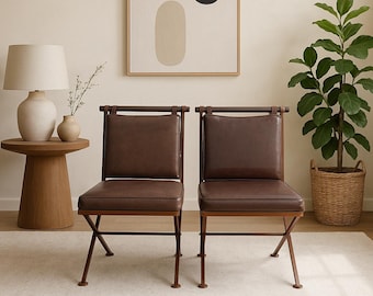 Set of 2 Chairs Cleo Baldwin Style | Wood Metal X Frame