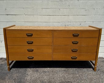 Iconic Vintage Dresser by McGuire Oak Wood Rattan Bamboo Bedroom Console Chest Drawers Chinoiserie Bohemian Chic Campaign CUSTOM PAINT Avail