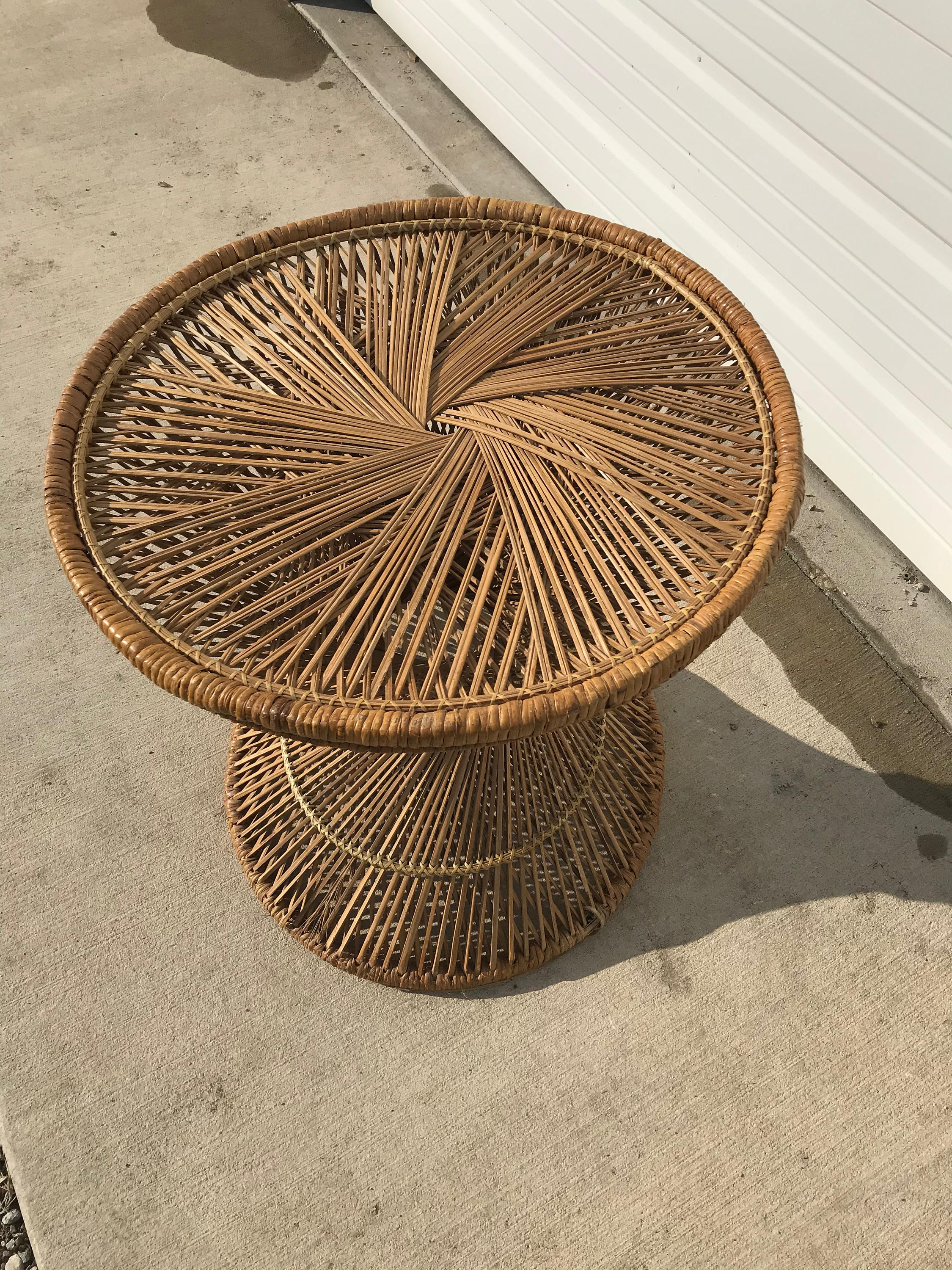 Vintage Rattan Table Stand Boho Chic Peacock Hollywood Regency Chinese