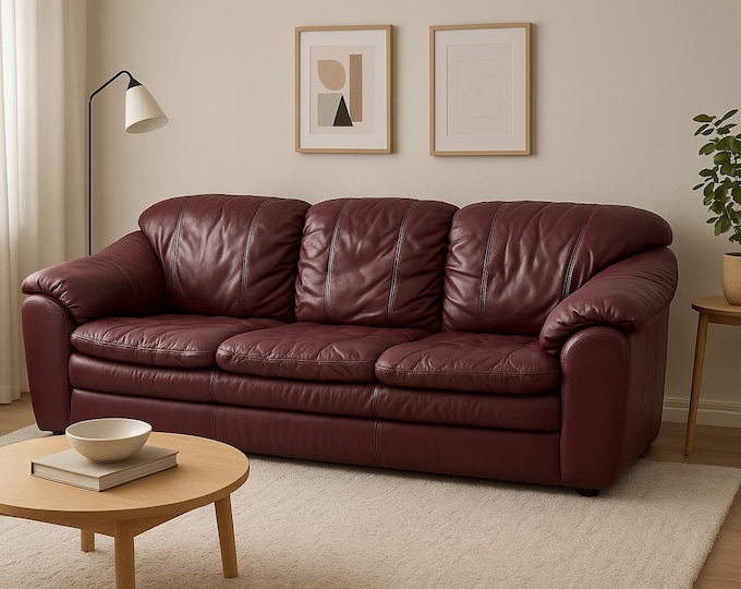 Featured listing image: Post Modern Leather Sofa Couch Loveseat Vintage Palliser Oxblood Lounge Seating Living Room Furniture