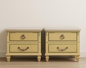 Vintage Pair of Nightstands Regency French Provincial Bedside Tables Bedroom Furniture Storage CUSTOM PAINT AVAIL