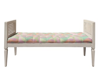 Vintage Bench Wood and Cane French Provincial Regency Chippendale Style Settee Shabby Cottage Chic Victorian Seating Coastal Beach Antique