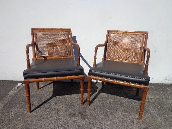 Pair Of Chairs Faux Bamboo Chinese Chippendale Accent Etsy