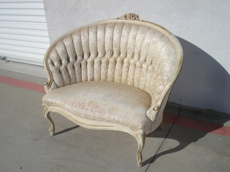 Antique Loveseat French Provincial Sette Sofa Couch Bench Boudoir Vintage Regency Entry Way Chippendale Sofa Shabby Chic Victorian Seating image 9