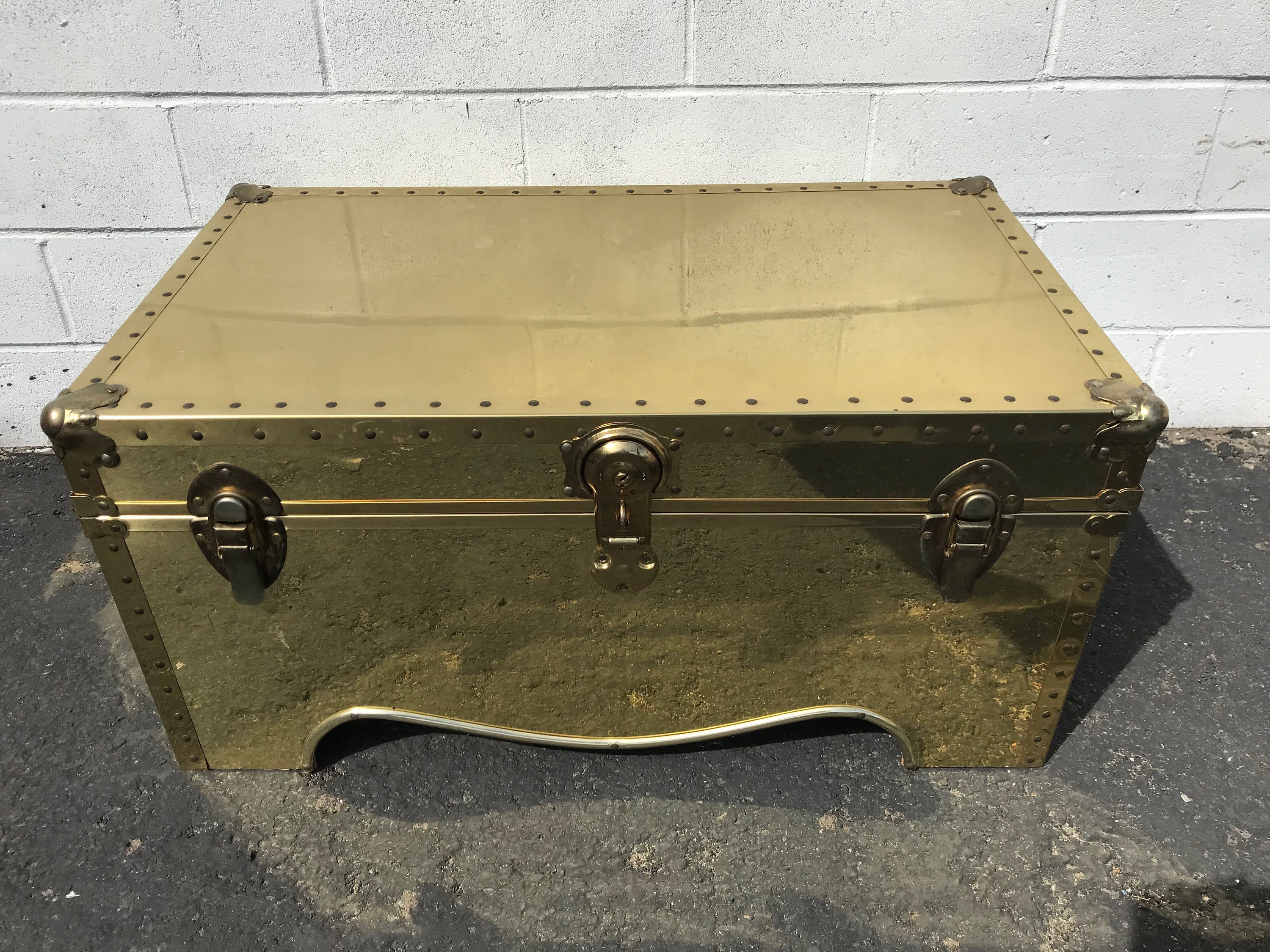 Gold Colored Trunk Storage Locker Chest Brass Like Regency Vintage