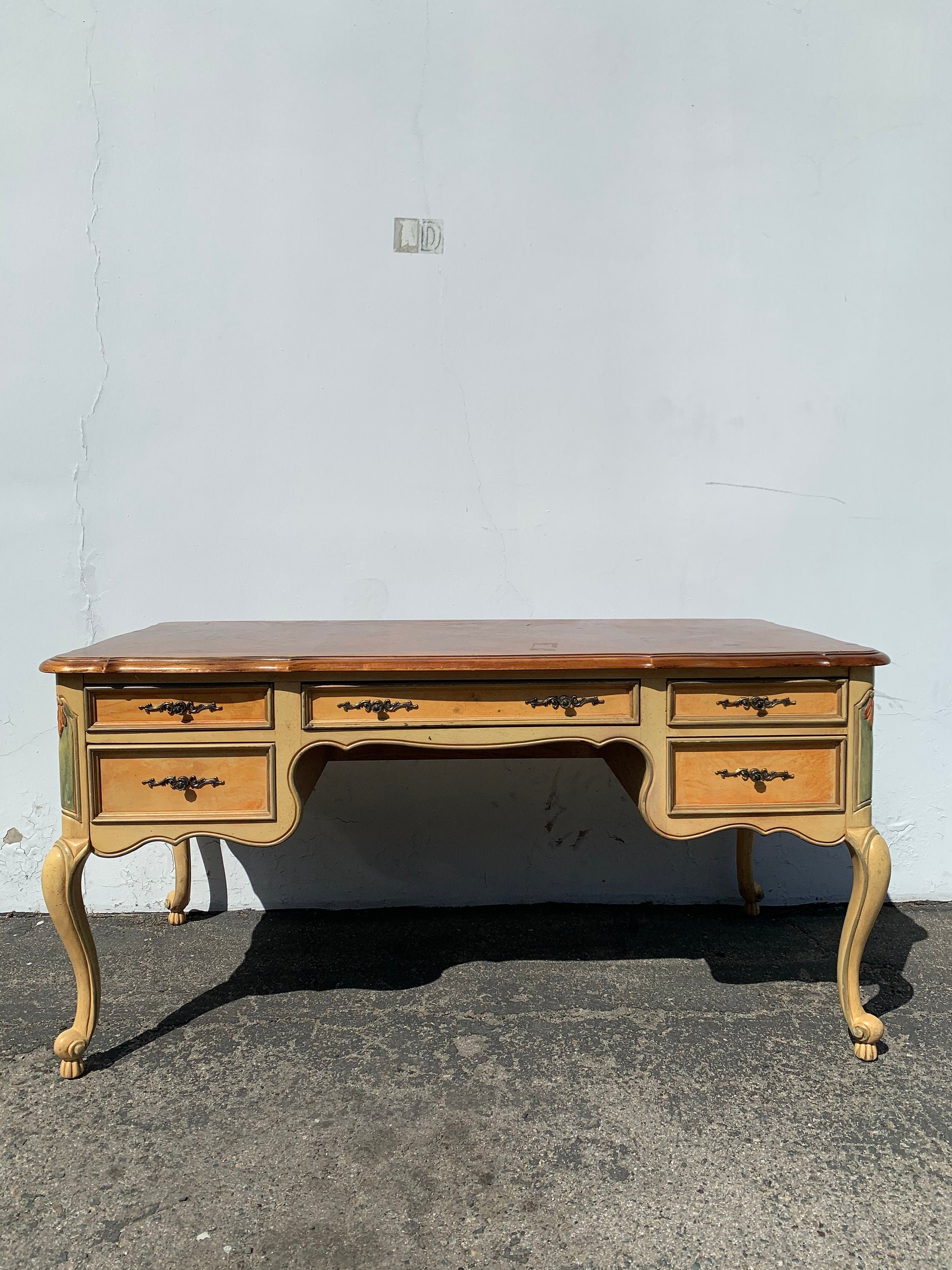 Antique Desk French Provincial Writing Table Vintage Hollywood Regency
