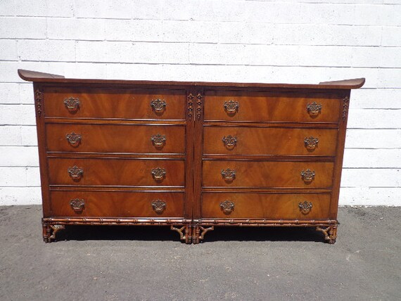 Bamboo Dresser Chinese Chippendale Table Faux Rattan Bedroom Console Chest Drawers Regency Chinoiserie Boho Chic Campaign Custom Paint Avail