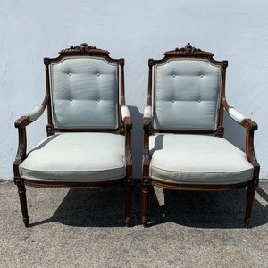 Pair of Antique Chairs Wood Armchairs Vintage Wood Lounge Club Regency Shabby Chic Seating Mid Century Chic Decor Wood Neoclassical Boho