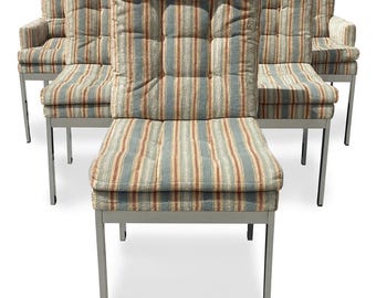 Set of 6 Mid-Century Modern Chrome Dining Chairs | 1970s Vintage Parsons Style Seating