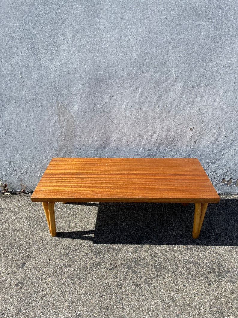 Rattan Coffee Table Paul Frankl Style Bentwood Wood Cocktail Bohemian Boho Chic Living Room Bamboo Palm Beach Hollywood Regency Beach image 2