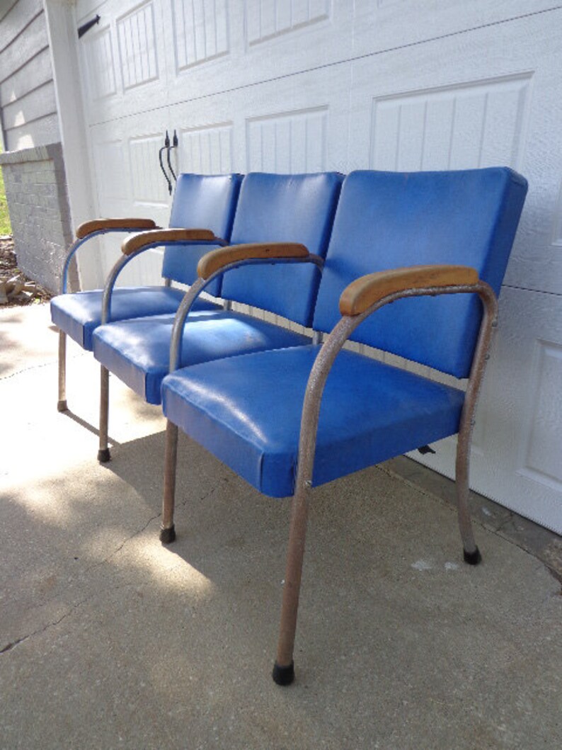 Bench Vintage Antique Waiting Room Theater Stadium Seats Row Mid