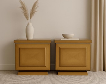 Mid-Century Sculpted Panel Nightstands – Pair of Vintage End Tables