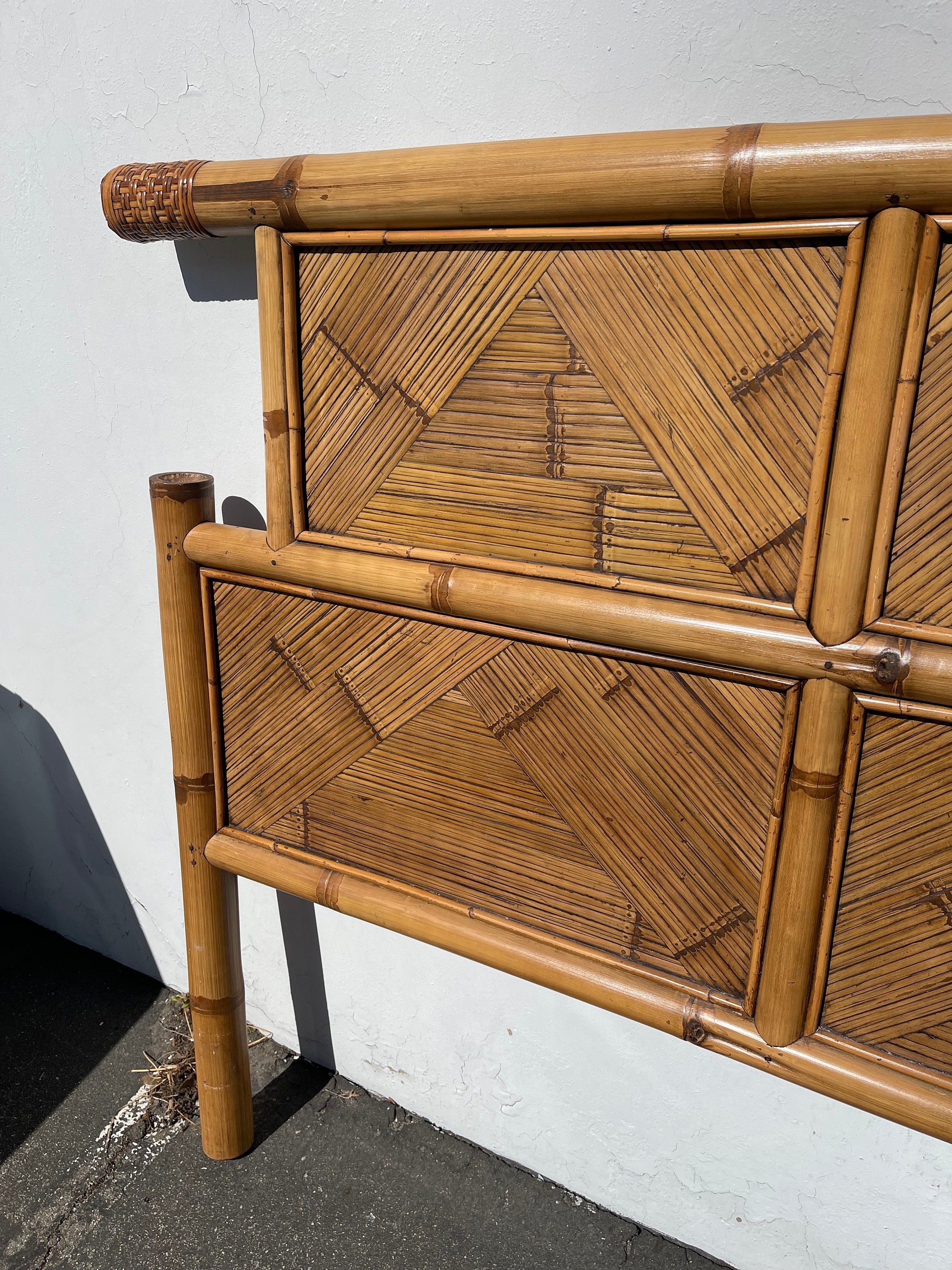 Headboard Queen Vintage Bamboo Bedroom Tropical Beachy Woven Etsy