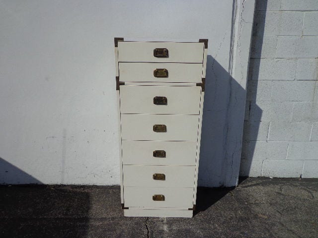 Vintage Campaign Lingerie Chest Tallboy Highboy Brass Regency