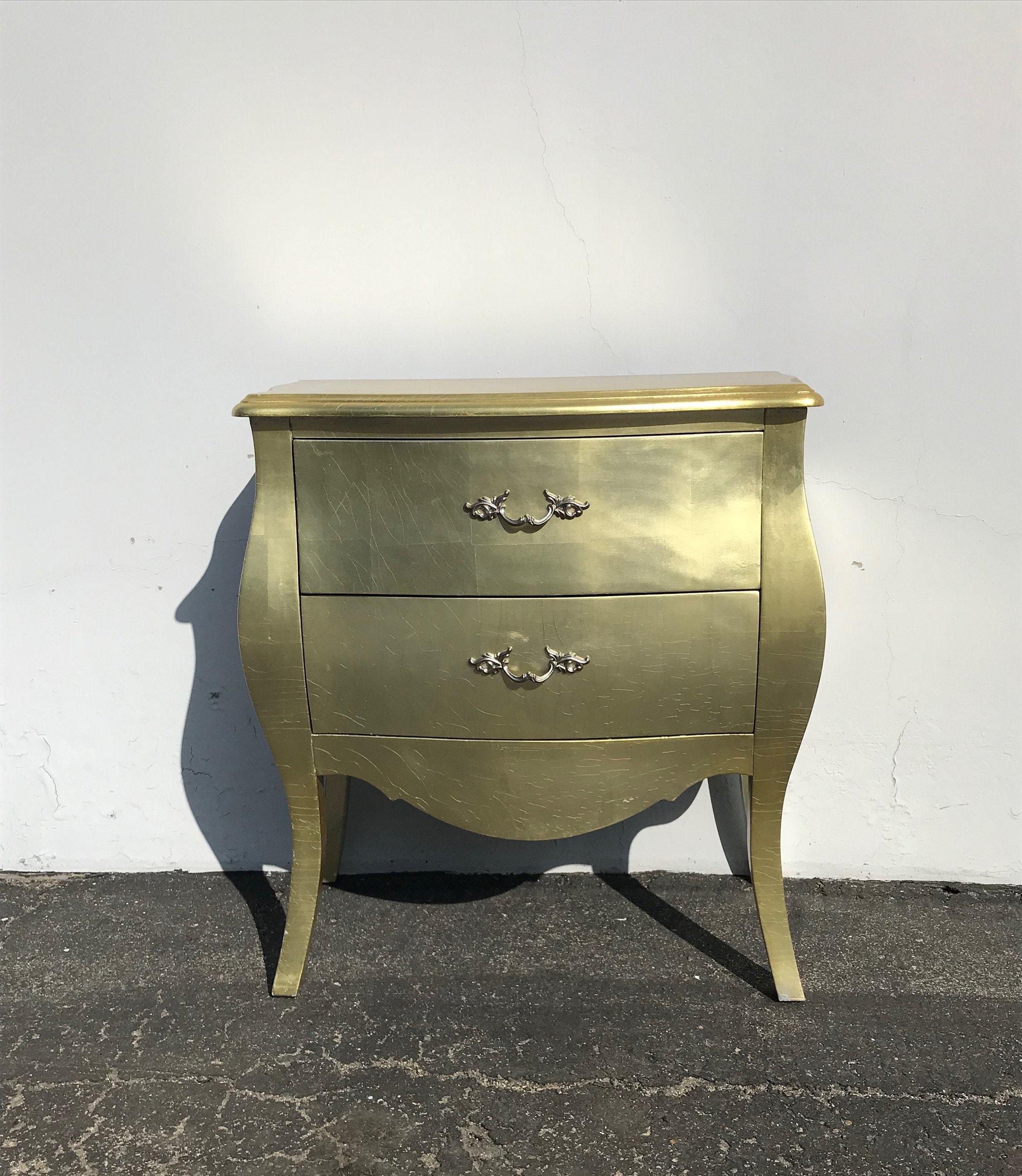 French Provincial Nightstand Dresser Table Bombe Gold Gilt Bachelor