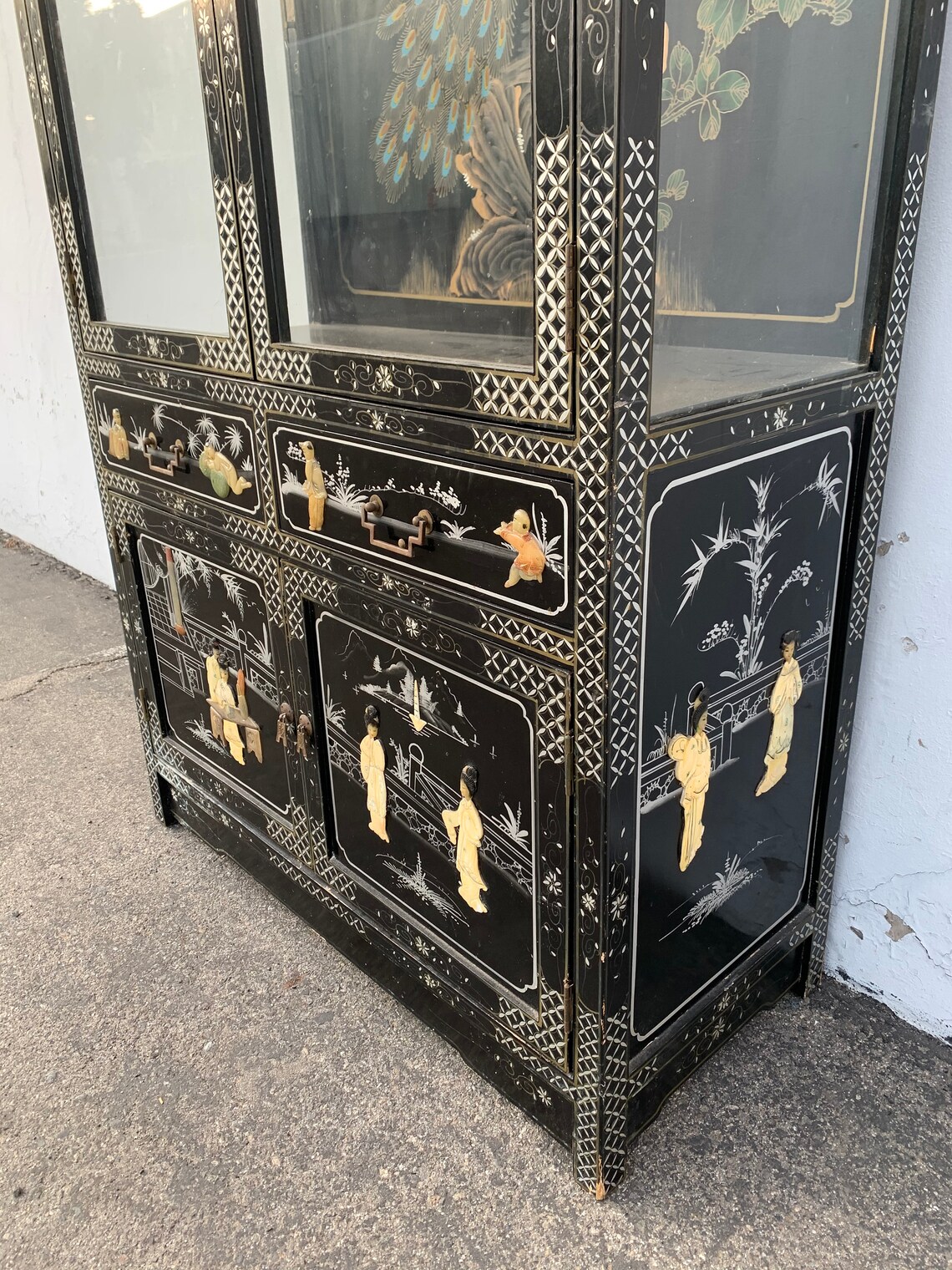Chinoiserie China Display Case Hutch Etagere Glass Etsy