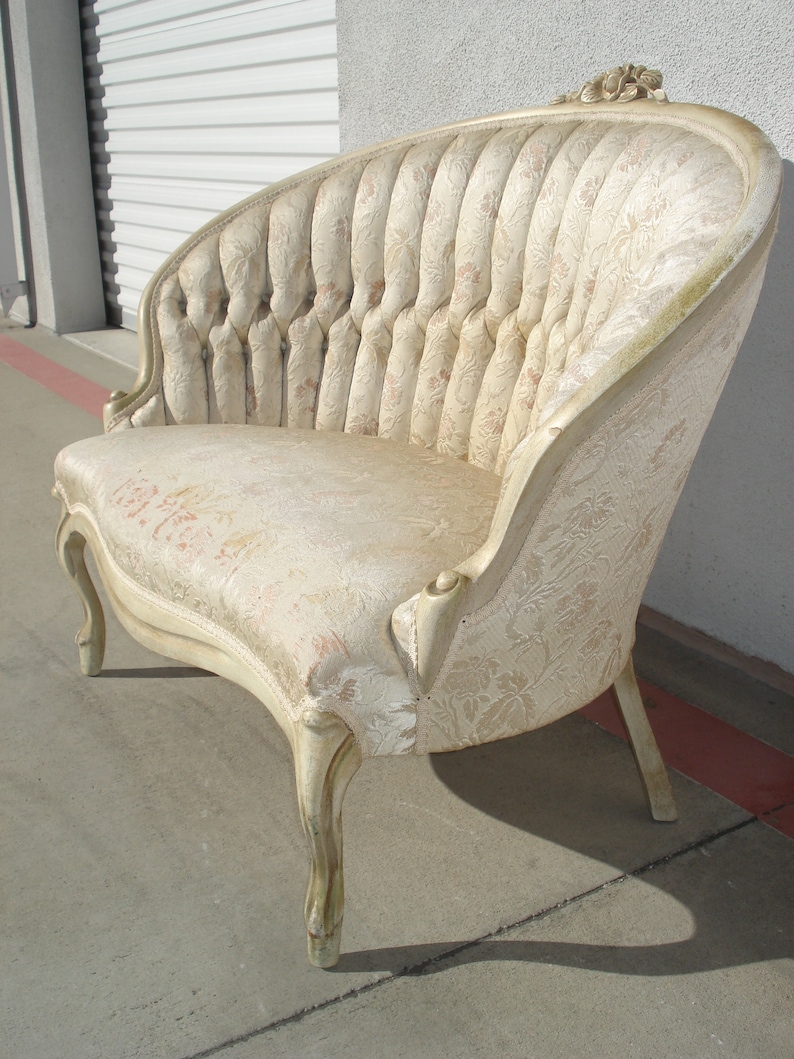 Antique Loveseat French Provincial Sette Sofa Couch Bench Boudoir Vintage Regency Entry Way Chippendale Sofa Shabby Chic Victorian Seating image 3