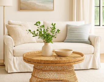 Vintage Wicker Rattan Drum Coffee/Side Table