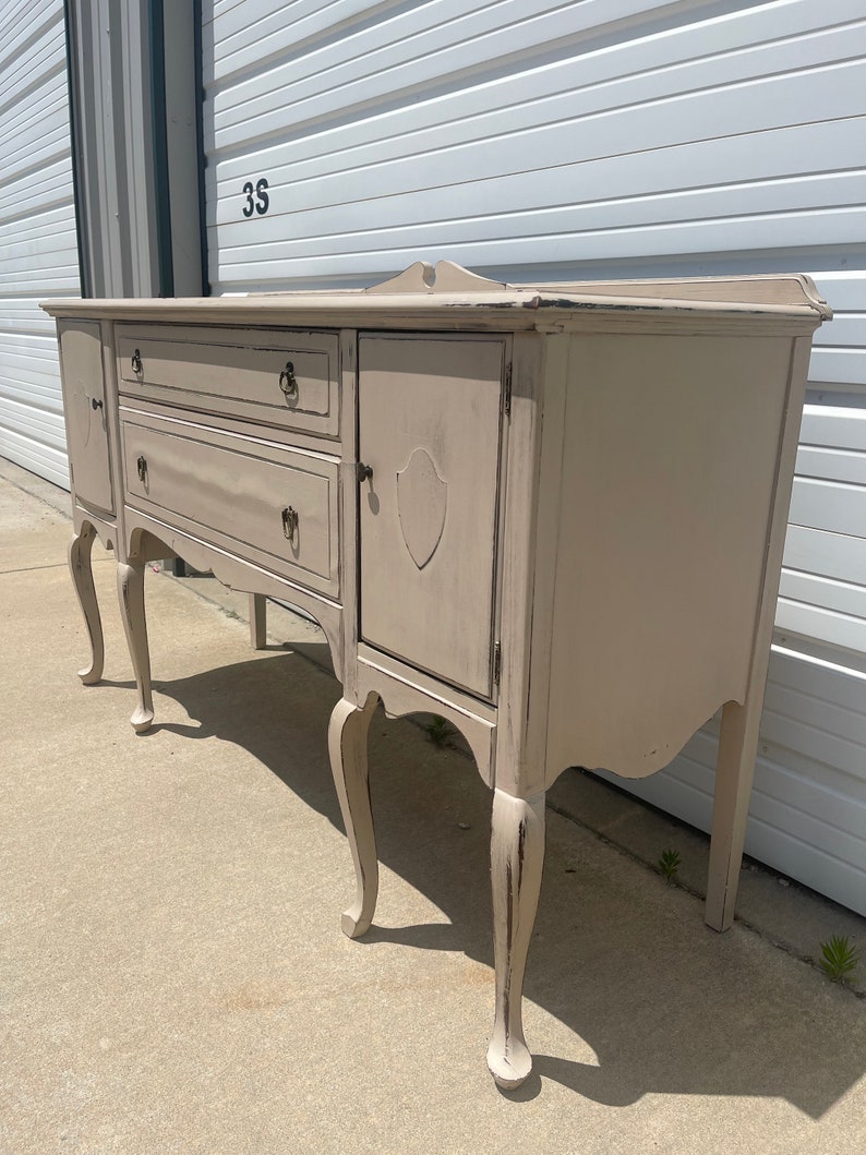 Antique Wood Buffet Cabinet Console Country French Farmhouse Shabby Tea Bar Cart Server Storage Chippy Rustic Regency Vintage Media Table image 2