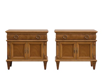 Pair of Vintage Wood Nightstands Bedside Tables Cabinets Set Bohemian Boho Chic Hollywood Regency Bedroom Furniture CUSTOM PAINT AVAIL
