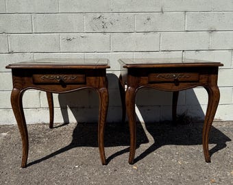 Pair of Antique Wood Tables French Provincial Accent Side End Queen Anne Carved Shabby Chic Vintage Neoclassical CUSTOM PAINT AVAIL
