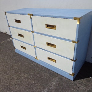 Campaign Dresser Chest Vintage Mid Century MCM Bureau Buffet Media Console Chinoiserie Chest of Drawers Asian Chinese CUSTOM PAINT Avail image 6