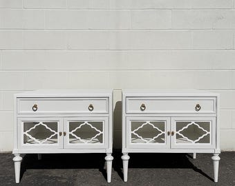 Customizable Pair of Vintage Nightstands Bedside Tables American of Martinsville Bedroom Storage Regency Boho CUSTOM PAINT AVAILABLE