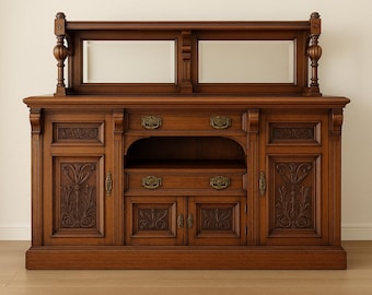 Antique Victorian Buffet with Mirror: Carved Wood Sideboard Hutch CUSTOM PAINT Available