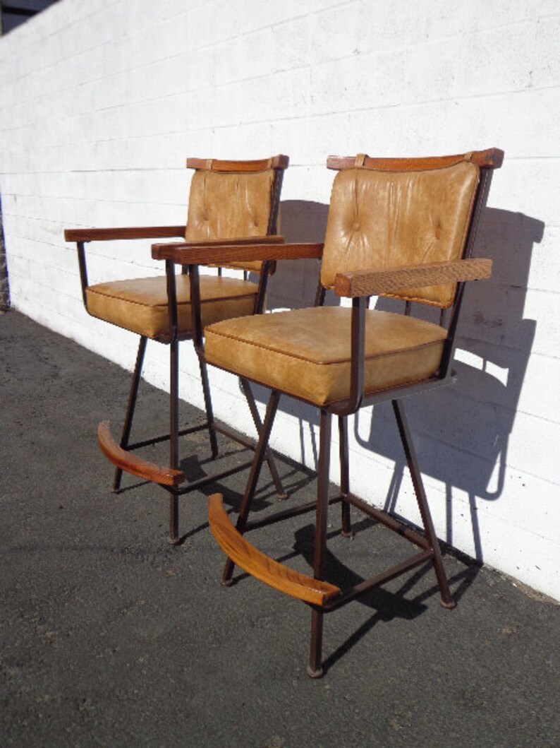 Bar Stools Set Armchair Wood Metal Swivel Bohemian Boho Chic Etsy