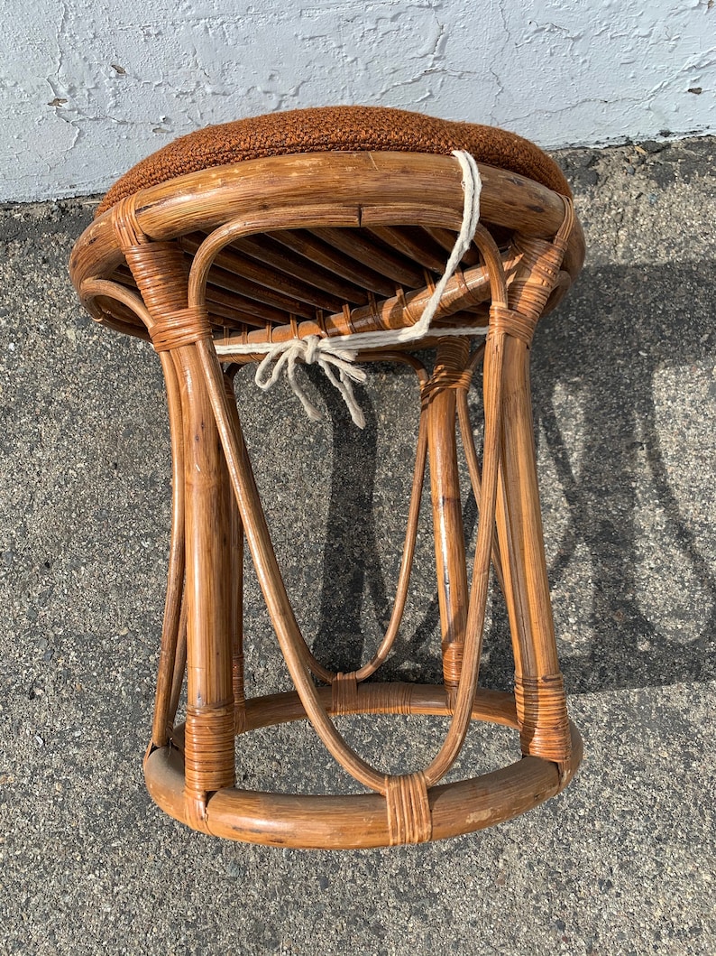 Rattan Stool Bentwood Bamboo Paul Frankl Style Ottoman Footrest Rattan Hassock Wood Vintage Seating Mid Century Furniture Bohemian Boho Chic image 8