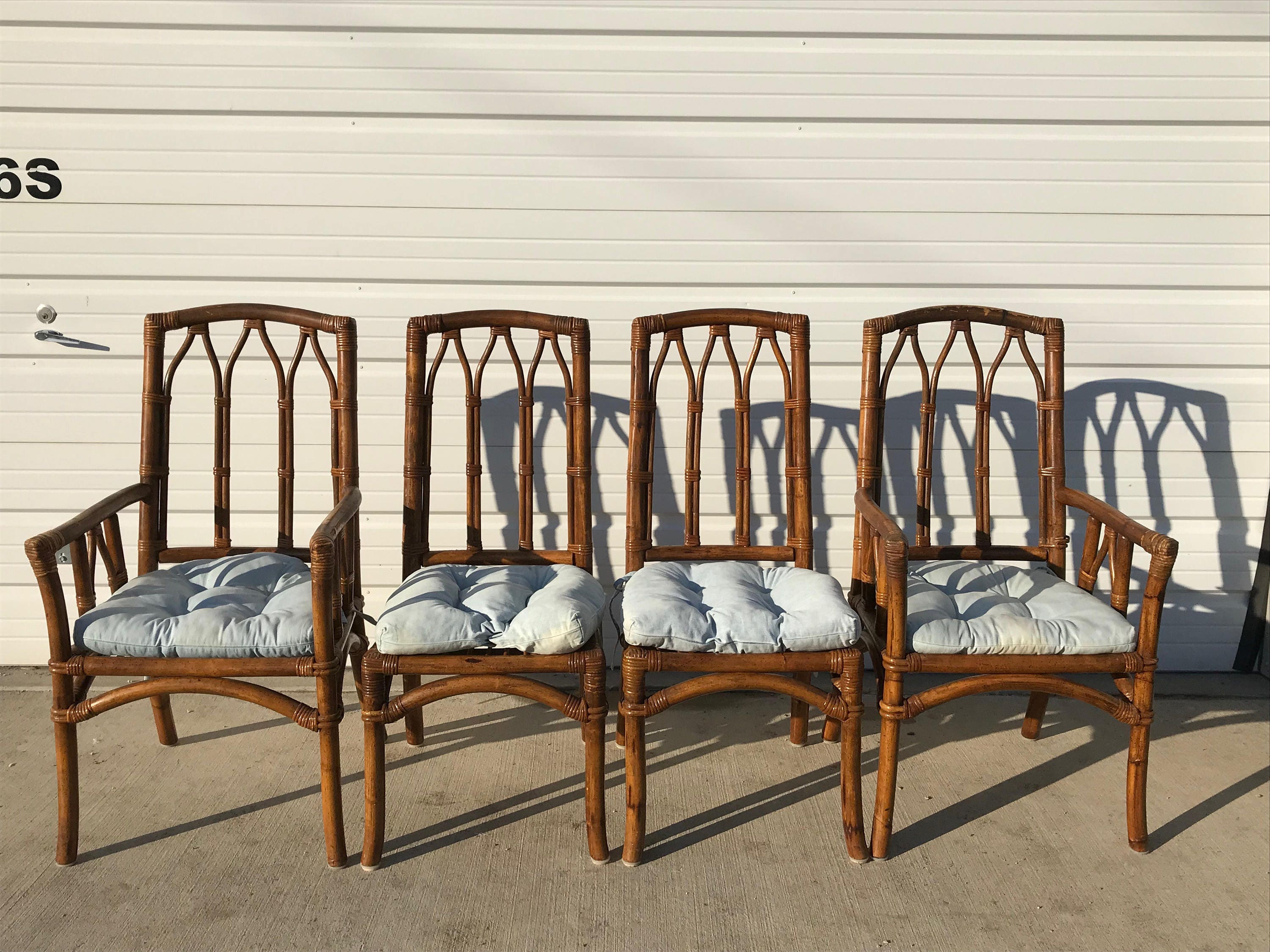 Dining Set Rattan Faux Bamboo Chairs Table 6pc Hollywood Regency