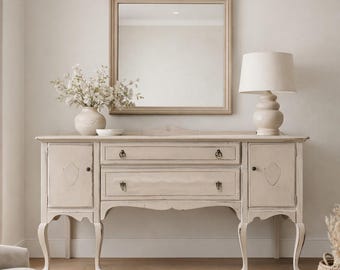 Antique Wood Buffet Cabinet Sideboard  – Distressed Neutral Finish